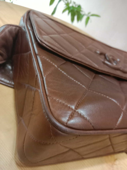 Chanel Shoulder Bag Embossed CC Logo Vintage Chocolate Brown