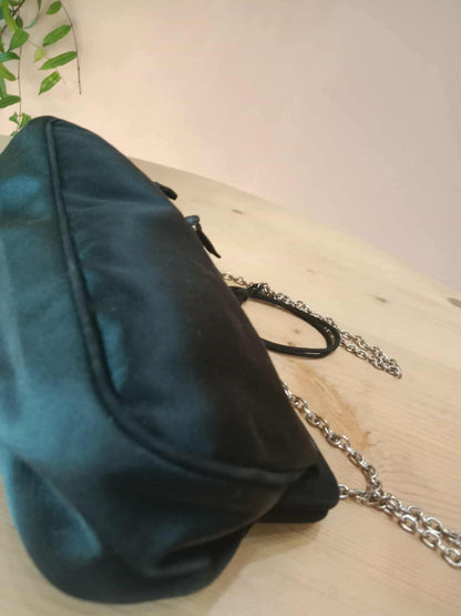 Prada Black Satin Raso Chic Kisslock Eastwest Bag