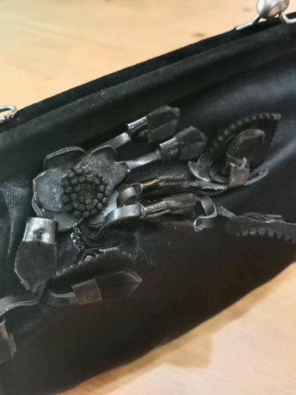 Prada Black Satin Raso Chic Kisslock Eastwest Bag