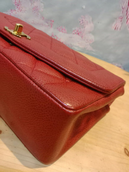 Chanel Diana Quilted Caviar Leather Red Series 2