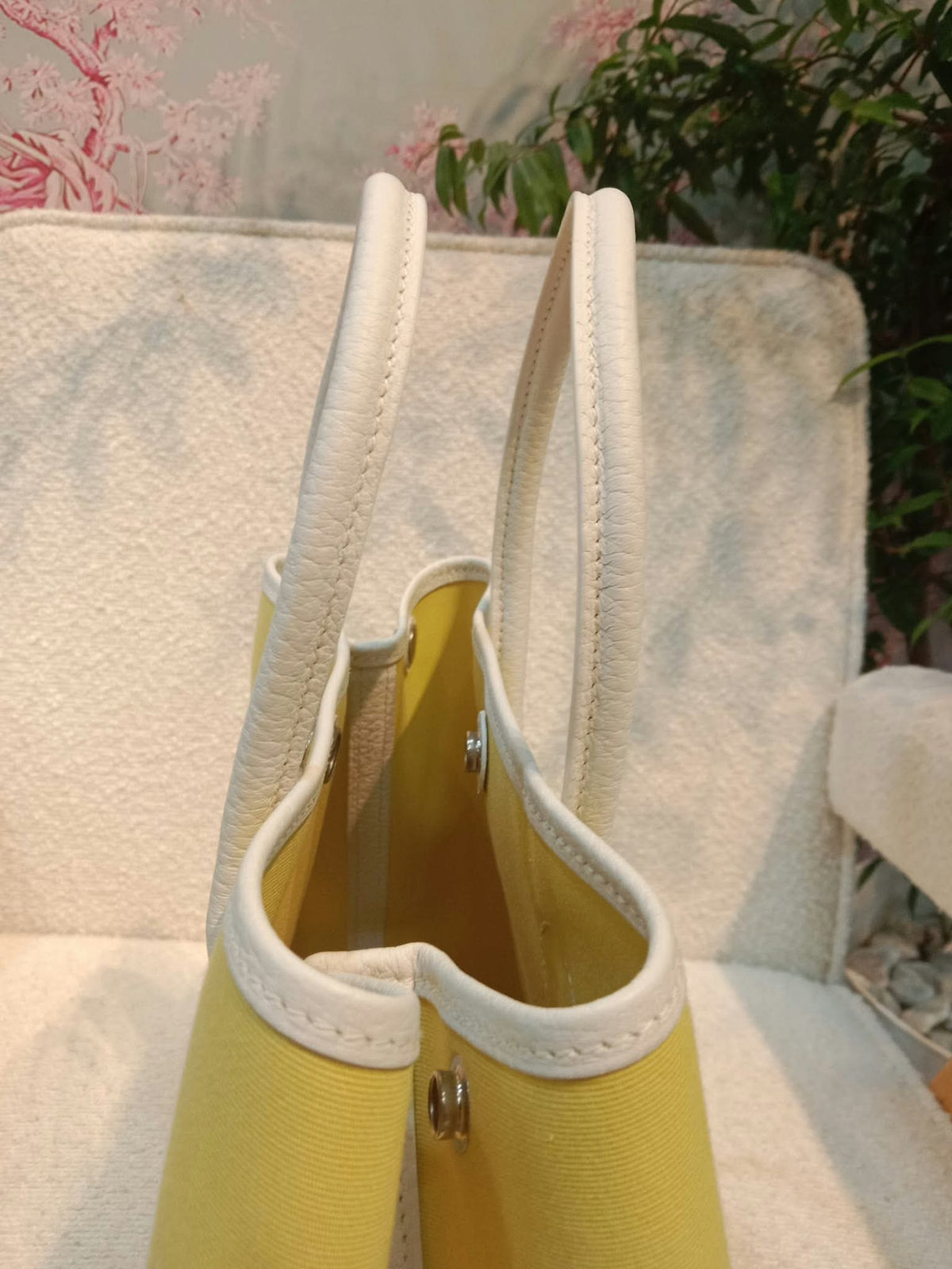 Hermes Garden Party 30 Yellow/White Canvas/Leather Stamp R Square 2014