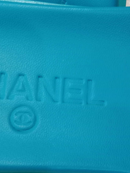 Chanel Turquiose and Green Patent Leather CC Flat Slide Sandals Size 36
