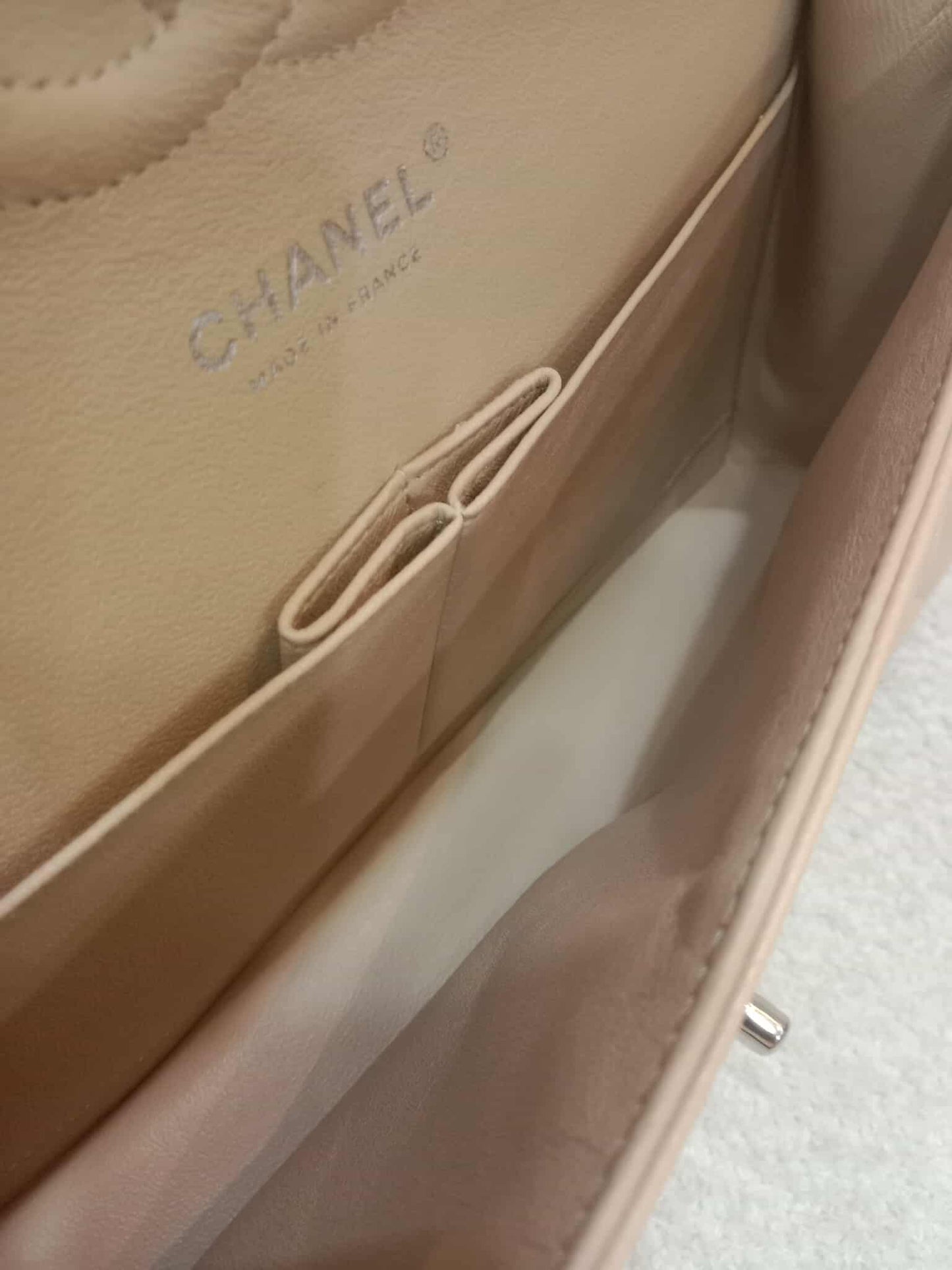 Chanel Classic Double Flap Medium Beige Caviar Series 14