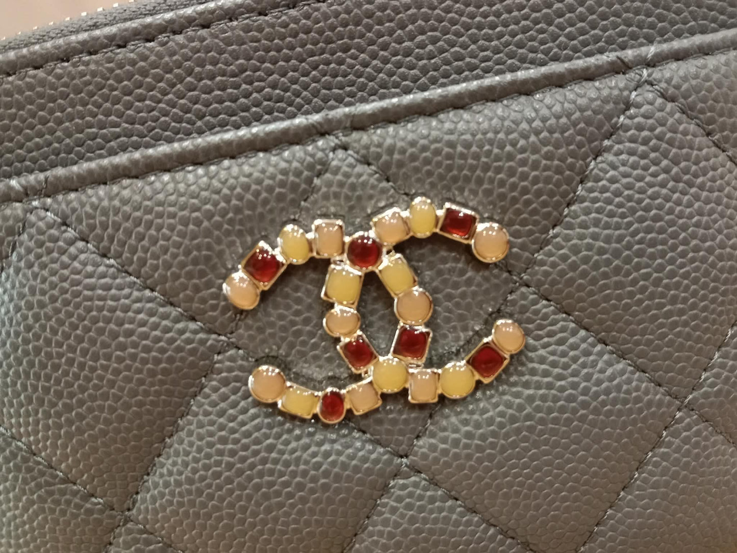 Chanel Quilted Caviar Crystal CC Zipped Coin Purse Dark Grey Diamond Quilted Multicolored Crystal Embellished CC Logo Microchipped
