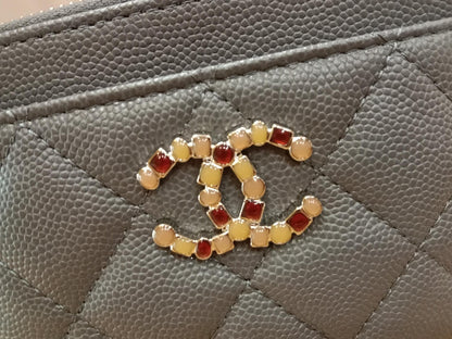 Chanel Quilted Caviar Crystal CC Zipped Coin Purse Dark Grey Diamond Quilted Multicolored Crystal Embellished CC Logo Microchipped
