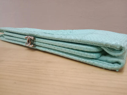 Chanel Mint Green Python Leather Clutch With a Silver-Toned Kiss-Lock Closure Series 15