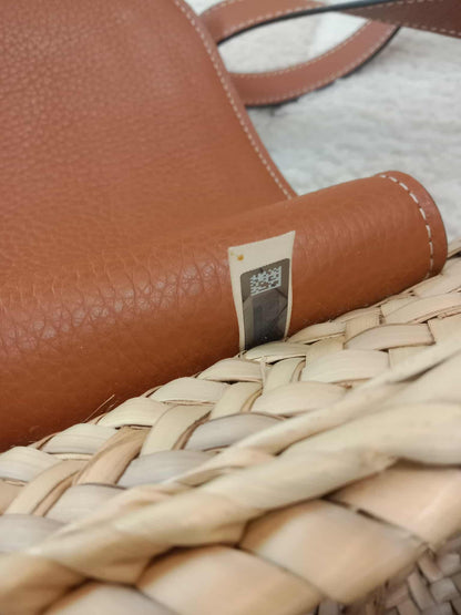 Chloe Marcie Leather Trimmed Raffia Basket Bag Tan