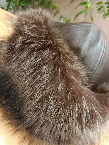 Hermes Black Quilted Leather Raccoon Winter Hat