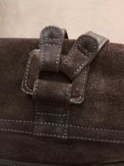 Chanel Vintage Karl Lagerfeld Dark Brown Suede Backpack featuring stitched CC Logo Flap Series 5