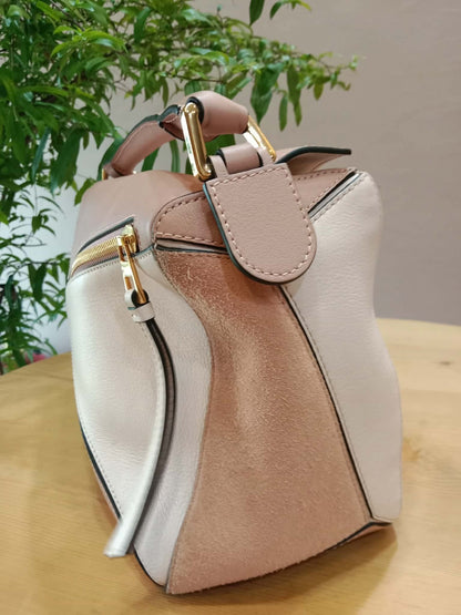 Loewe Suede Puzzle Bag Tricolor Blush Pink Medium