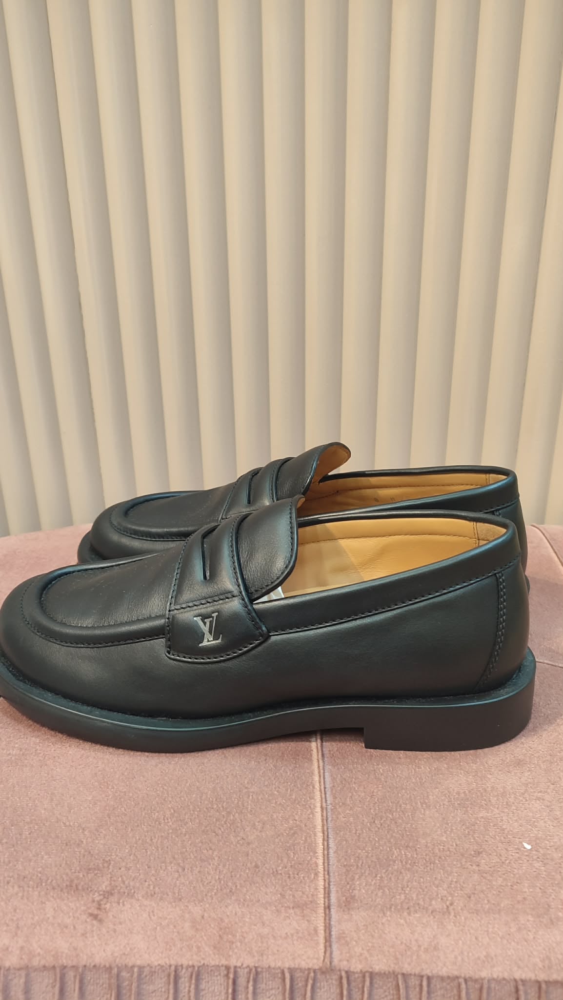 Louis Vuitton Logo Leather Loafers Black Size 8