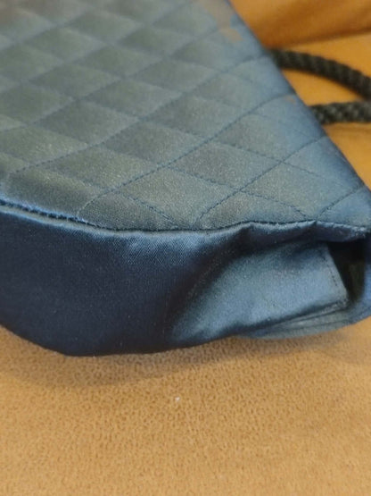 Chanel Quilted Satin Halfmoon Rhinestone Vintage Bag Black Series 0