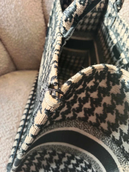 Dior Book Tote Houndstooth Embroidery Black/White Small