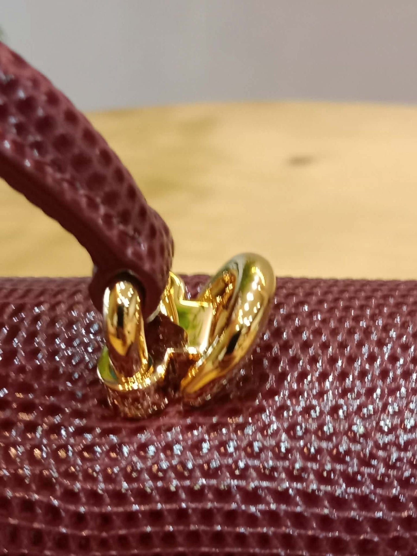 Chanel Tophandle Lizard Embossed Calfskin Clutch Dar Burgundy Microchipped