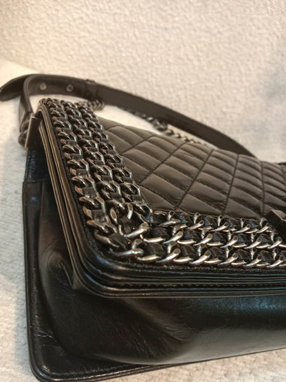 Chanel Boy Flap Chain Trim Calfskin Black Series 20