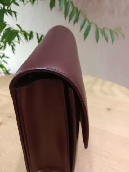 Celine Medium Classic Box Bag In Burgundy Calfskin Leather