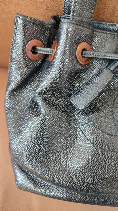 Chanel CC Caviar Drawstring Bucket Bag Black Series 7