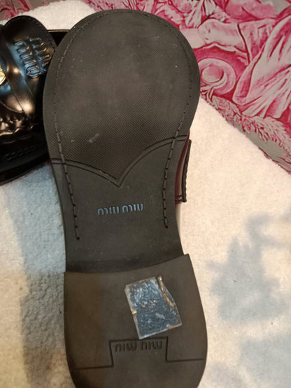 Miu Miu Brushed Penny Loafers Leather Black Size 35