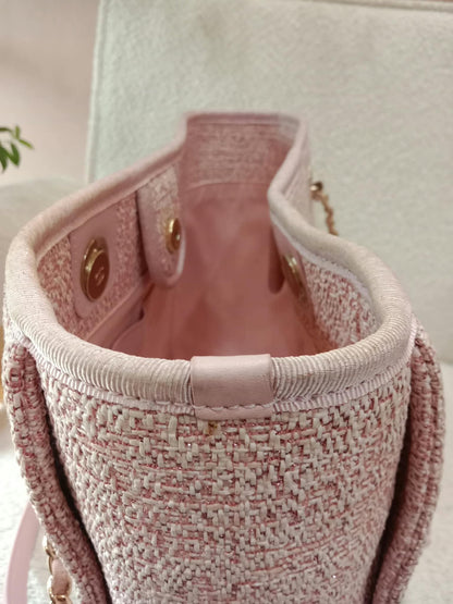 Chanel Deauville Tote Tweed Pink Microchipped