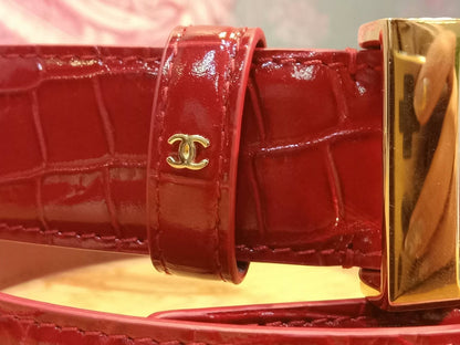 Chanel Crocodile Embossed Calfskin & Metal Belt Dark Red Brandnew