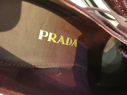 Prada Wingtip Brogue Derby Patent Platform Burgundy Size 37.5