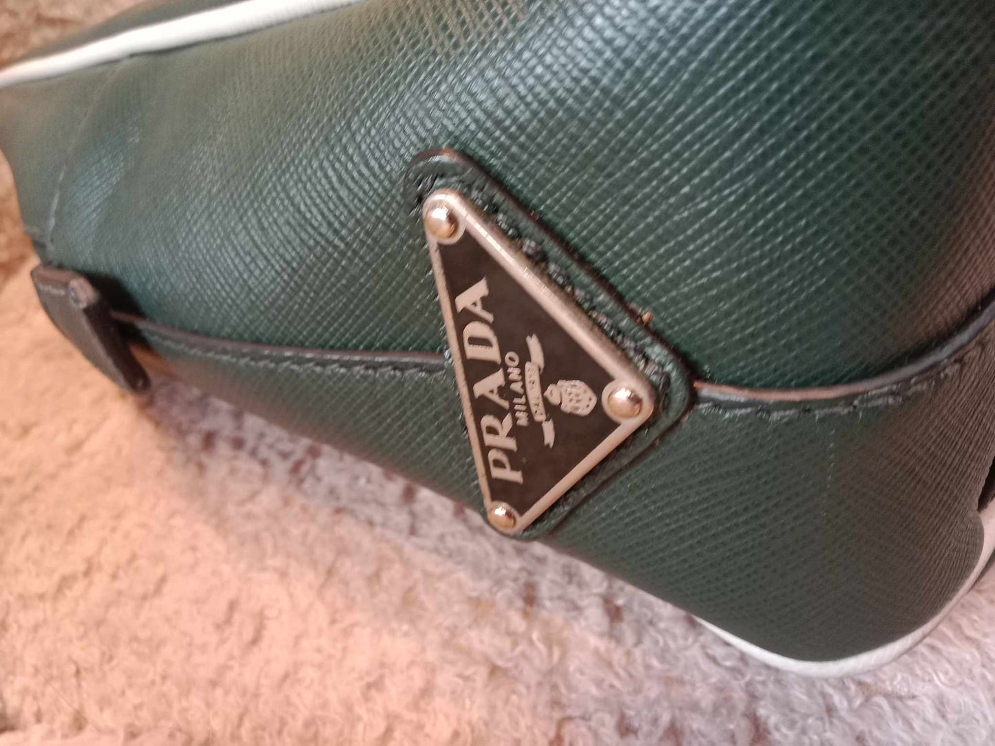 Prada Dark Green Leather Classic Laptop Bag