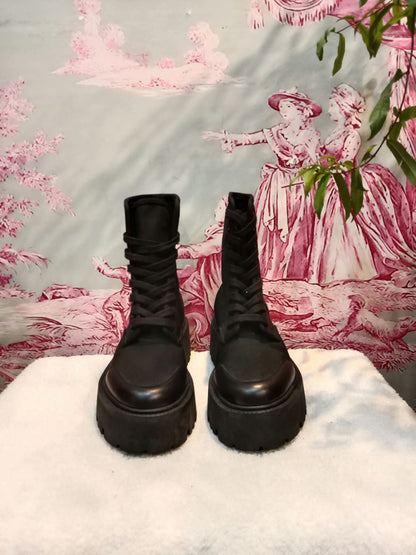 Celine Bulky Laced Up Boots Nylon/Shiny Bull Black Size 37.5