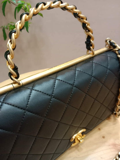 Chanel La Parisienne Quilted Lambskin Tophandle Bag Black Series 30