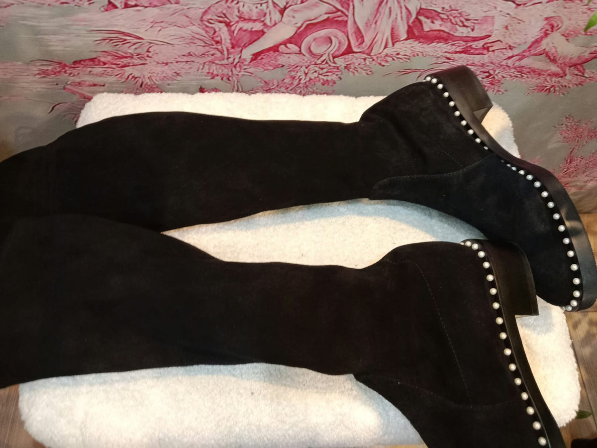 Stuart Weitzman Lowland Lift Pearl Over-the-Knee Boots Black Size 37 1//2