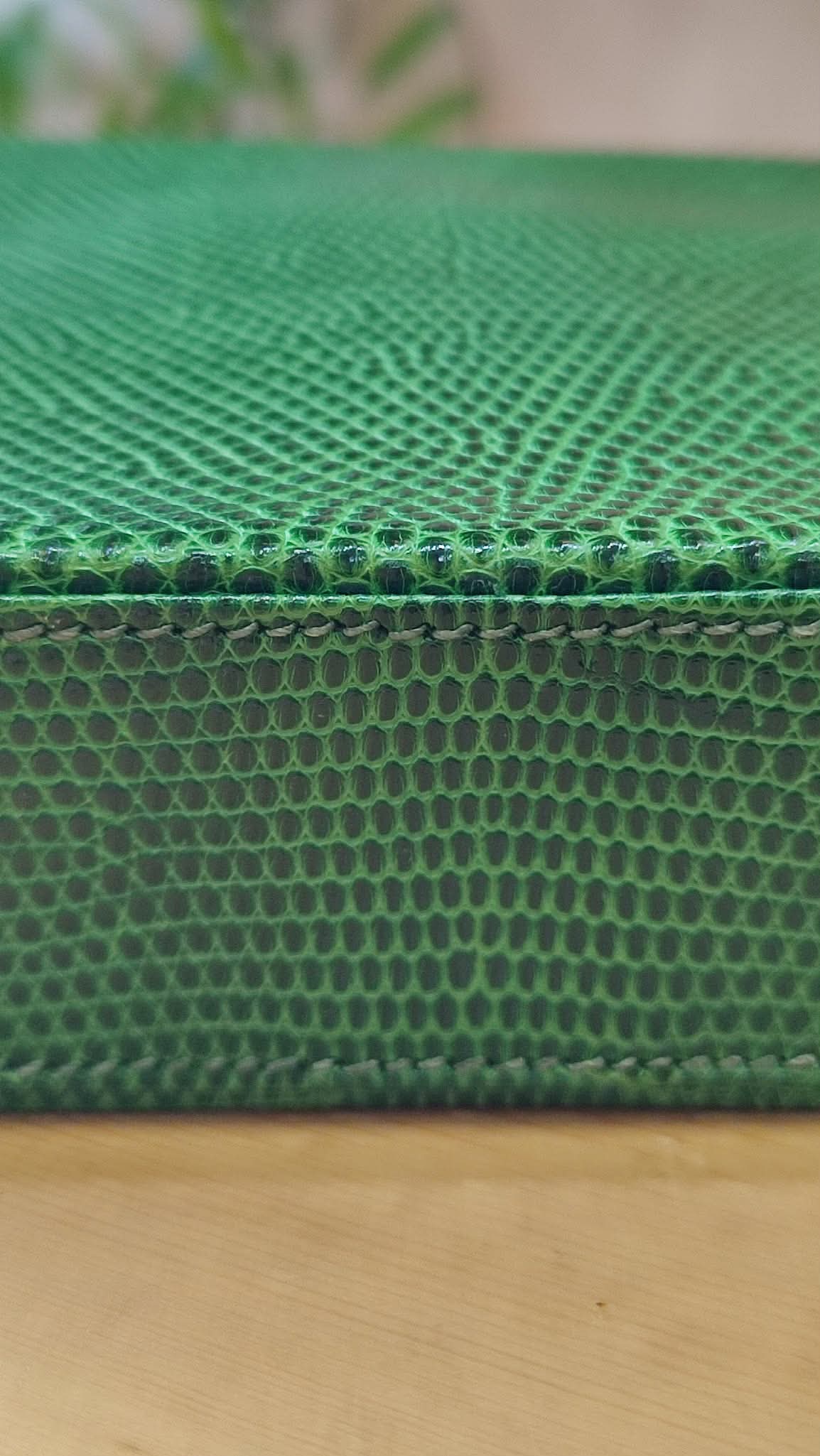 Hermes Lizard Green Vintage Bag Stamp O Circle 1985