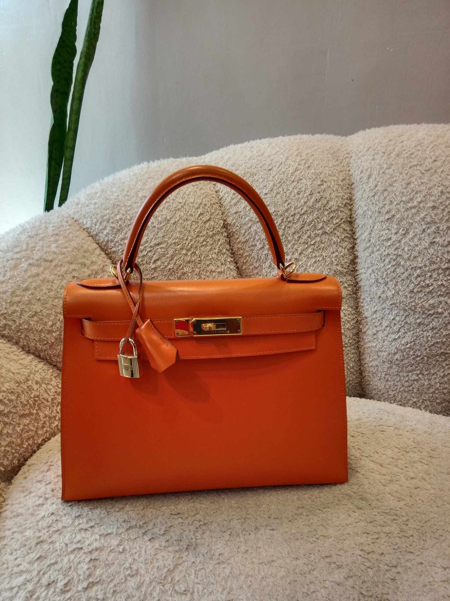 Hermes Kelly 28 Boxcalf Poppy Orange Stamp F Square