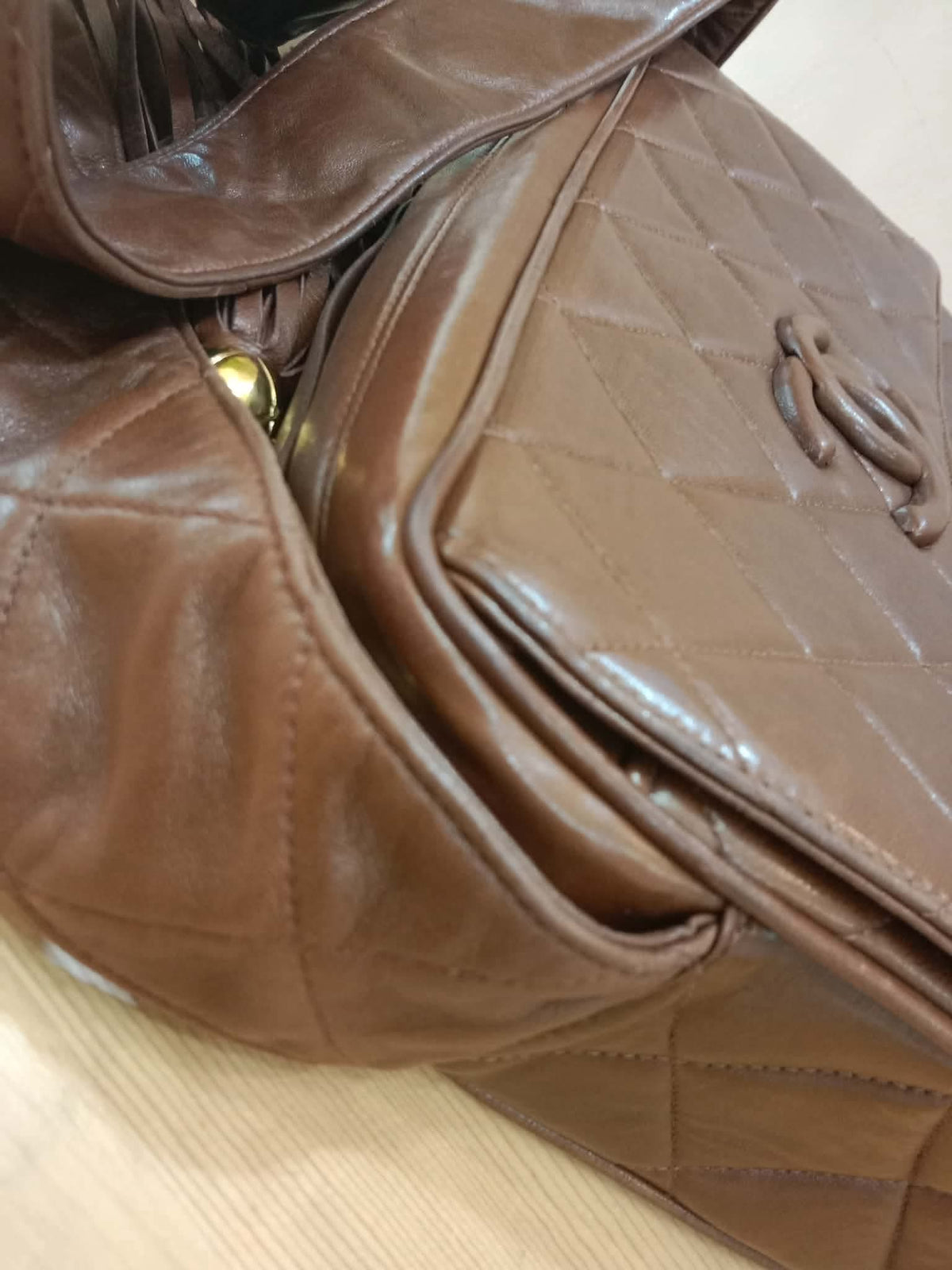 Chanel Shoulder Bag Embossed CC Logo Vintage Chocolate Brown