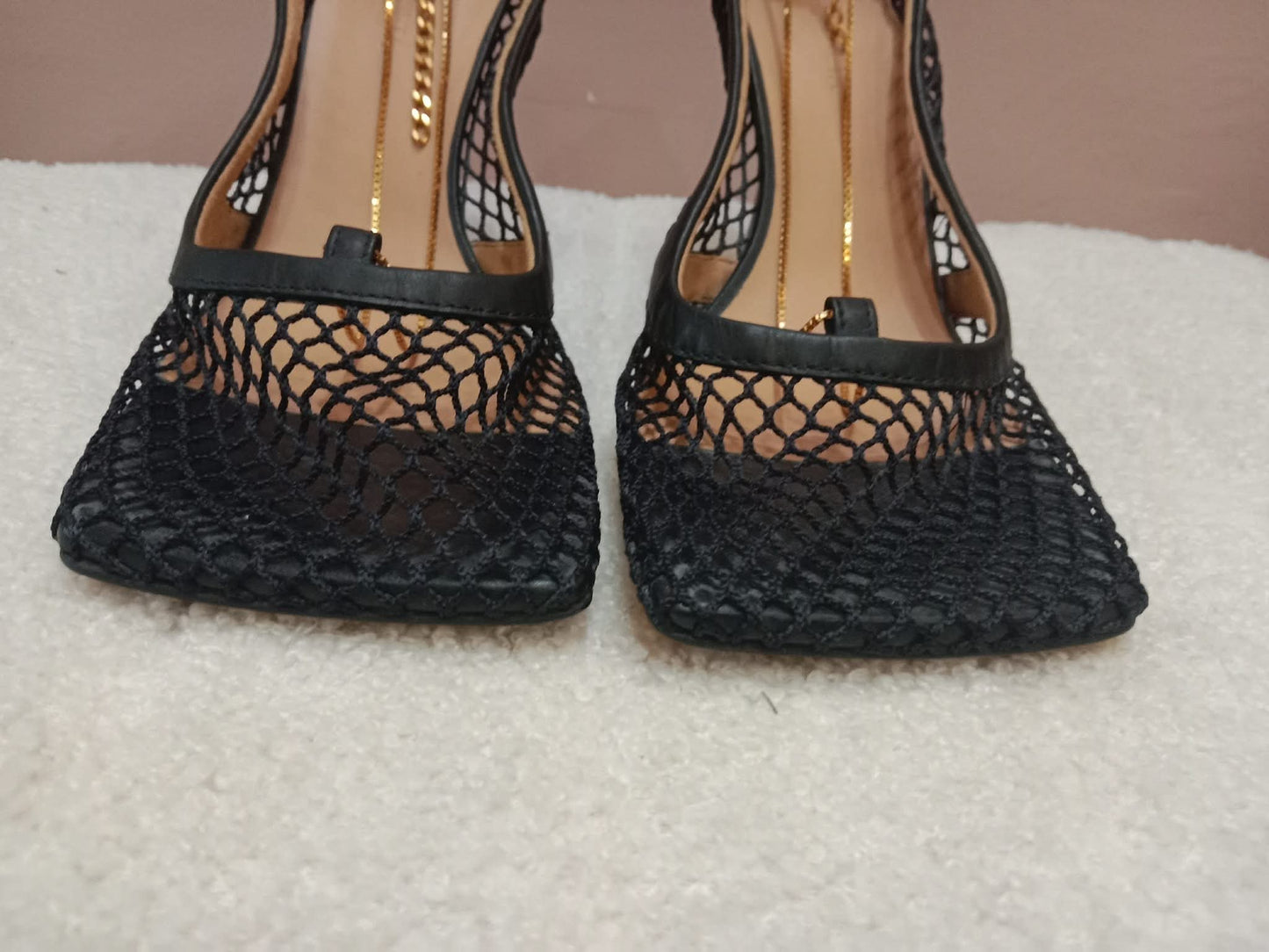 Bottega Veneta Stretch Pumps Black Mesh Square Toe Size 36