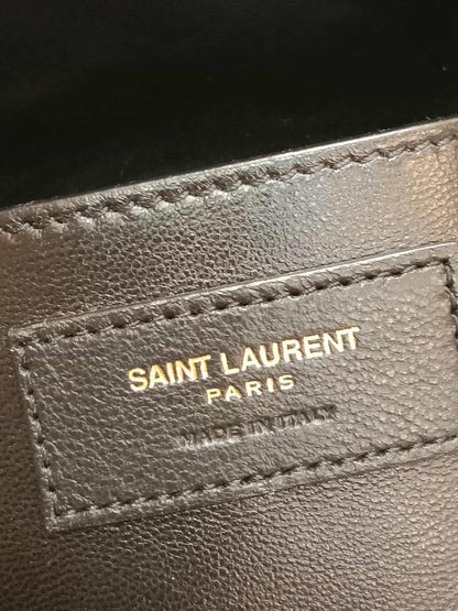 Saint Laurent Alix Stripes Quilted Leather Bucket Bag Bicolor Beige/Black