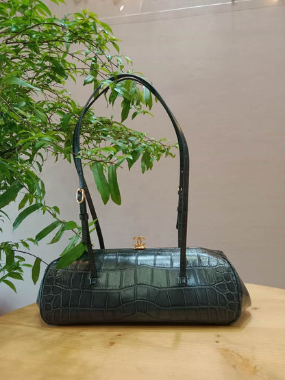 Chanel Crocodile Embossed Calfskin Clutch with Leather Strap Microchipped