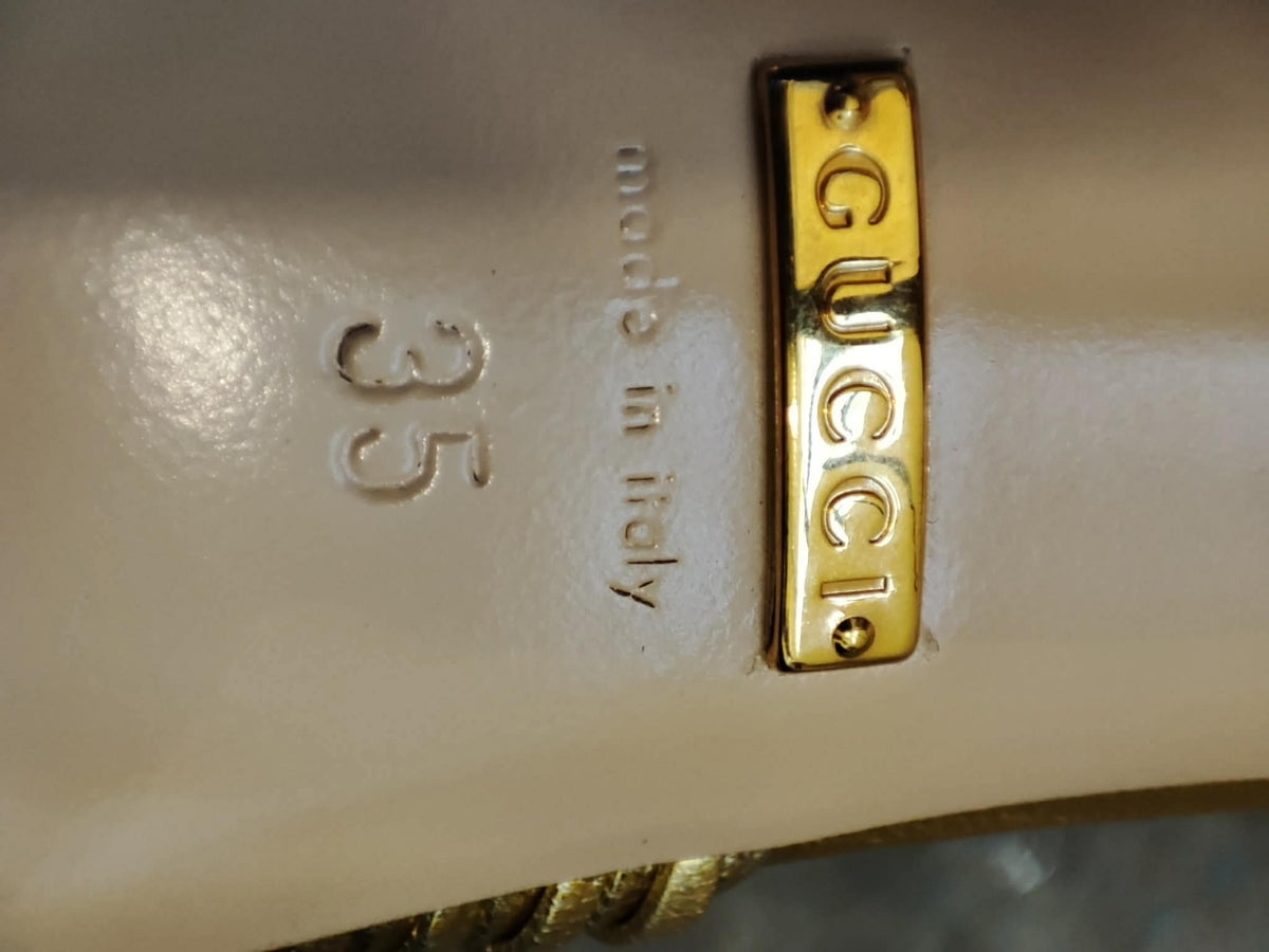 Gucci Allie Knotted Metallic Gold Heels Size 35