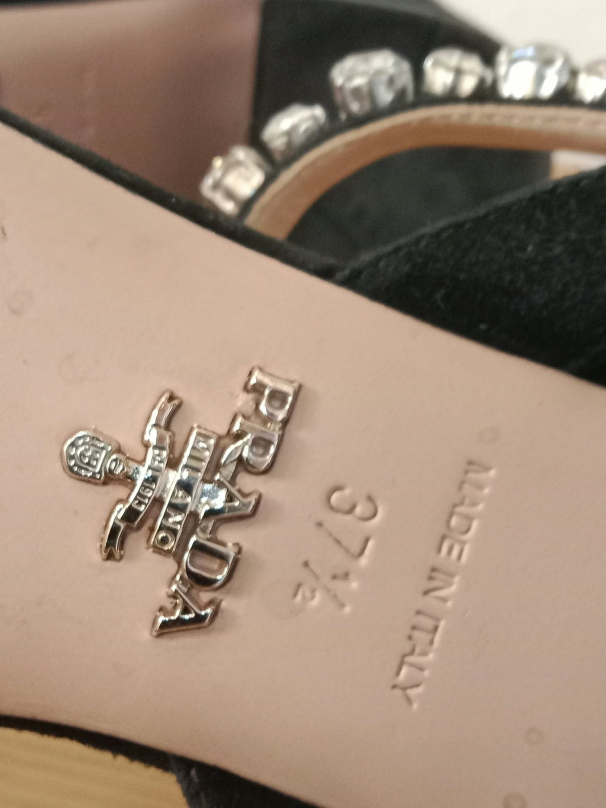 Prada Black Satin Crystal-Embellished Sandals Size 37