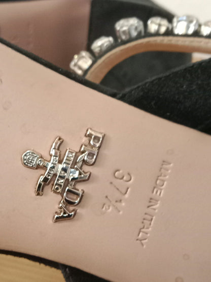 Prada Black Satin Crystal-Embellished Sandals Size 37