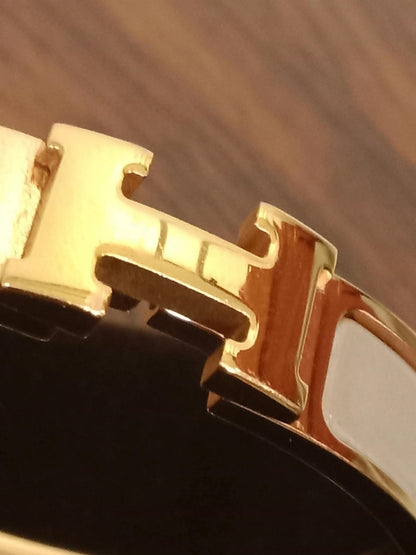 Hermes Clic H Bangle Bracelet Enamel Etoupe PM