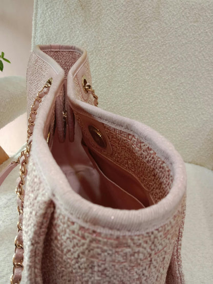 Chanel Deauville Tote Tweed Pink Microchipped