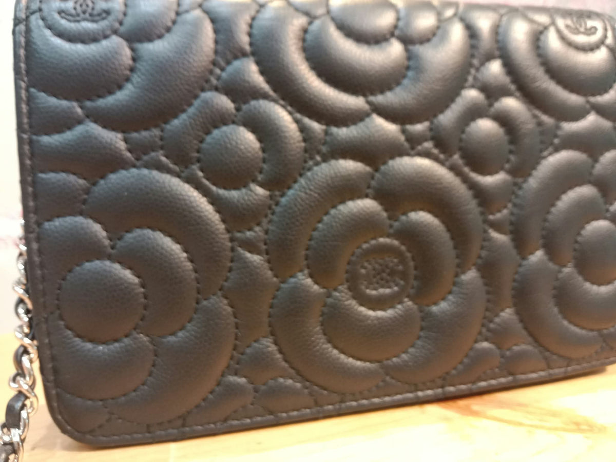 Chanel Camellia Embossed Wallet on Chain Black Series 24