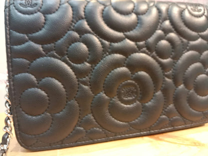 Chanel Camellia Embossed Wallet on Chain Black Series 24