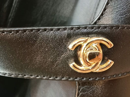 Chanel Mary Jane CC Clasp Flats Black Size 36.5