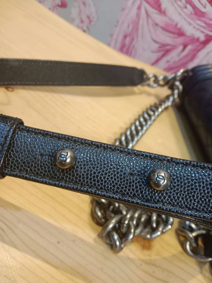 Chanel Boy Flap Black Caviar Old Medium Series 28
