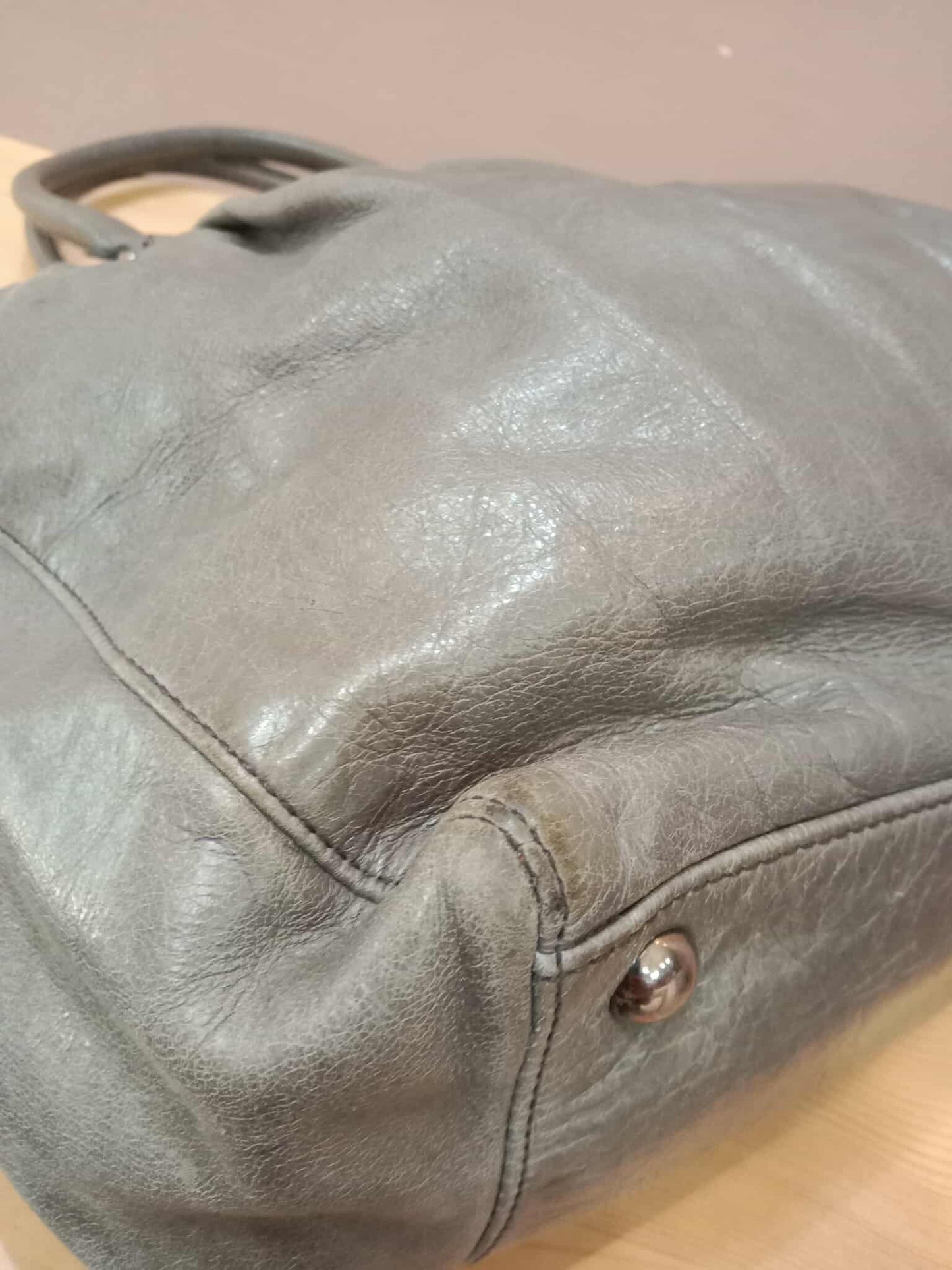 Miu Miu Leather Tote Bag Grey with Crystal Embellished Strap