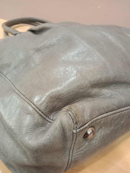 Miu Miu Leather Tote Bag Grey with Crystal Embellished Strap