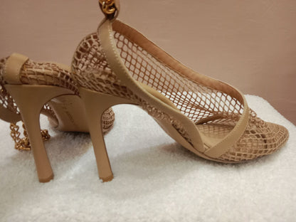 Bottega Veneta Mesh Nappa Chunky Chain Sandals Beige Size 36