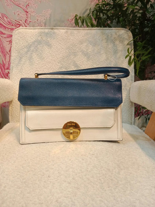 Miu Miu Madras Two-Tone Cobalto/Bianco Shoulder Bag