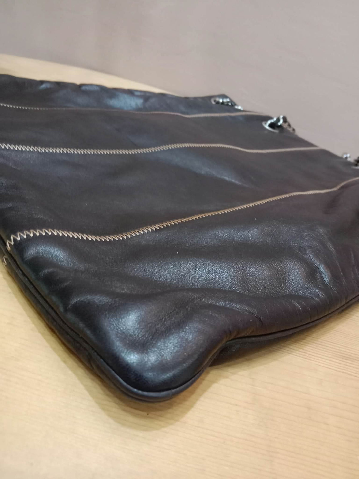 Chanel Drawstring Lambskin Black Tote Bag Series 8