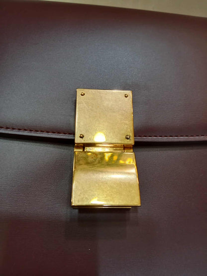 Celine Medium Classic Box Bag In Burgundy Calfskin Leather